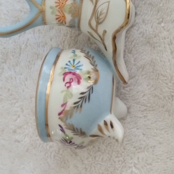 Vintage Limoges China Double Open Salt Server w Handle Blue w Flowers Porcelain - Picture 9 of 13